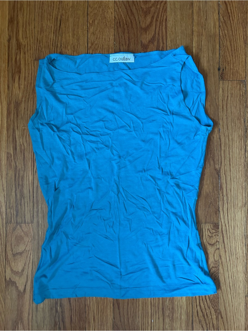 C.C. Outlaw Turquoise Teal Sleeveless Boat Neck Top Vintage